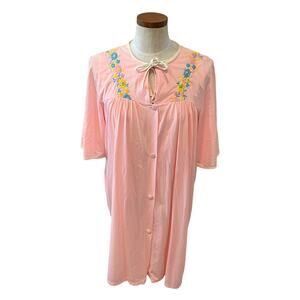 Vintage 60s peignoir set night gown and robe Pink floral embroidered